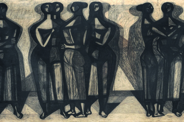Barcsay Jenő: Asszonyok, szénrajz, 1949 Barcsay Jenő: Asszonyok, szénrajz, 1949